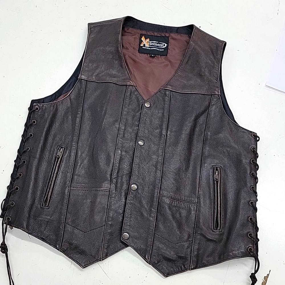 Leather Motorcycle Vest Lace Up Sides